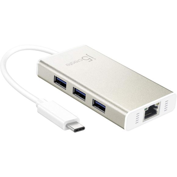 J5create USB Type-C Hub Adapter with Gigabit Ethernet and 3X USB 3.0 Ports - Picture 1 of 6